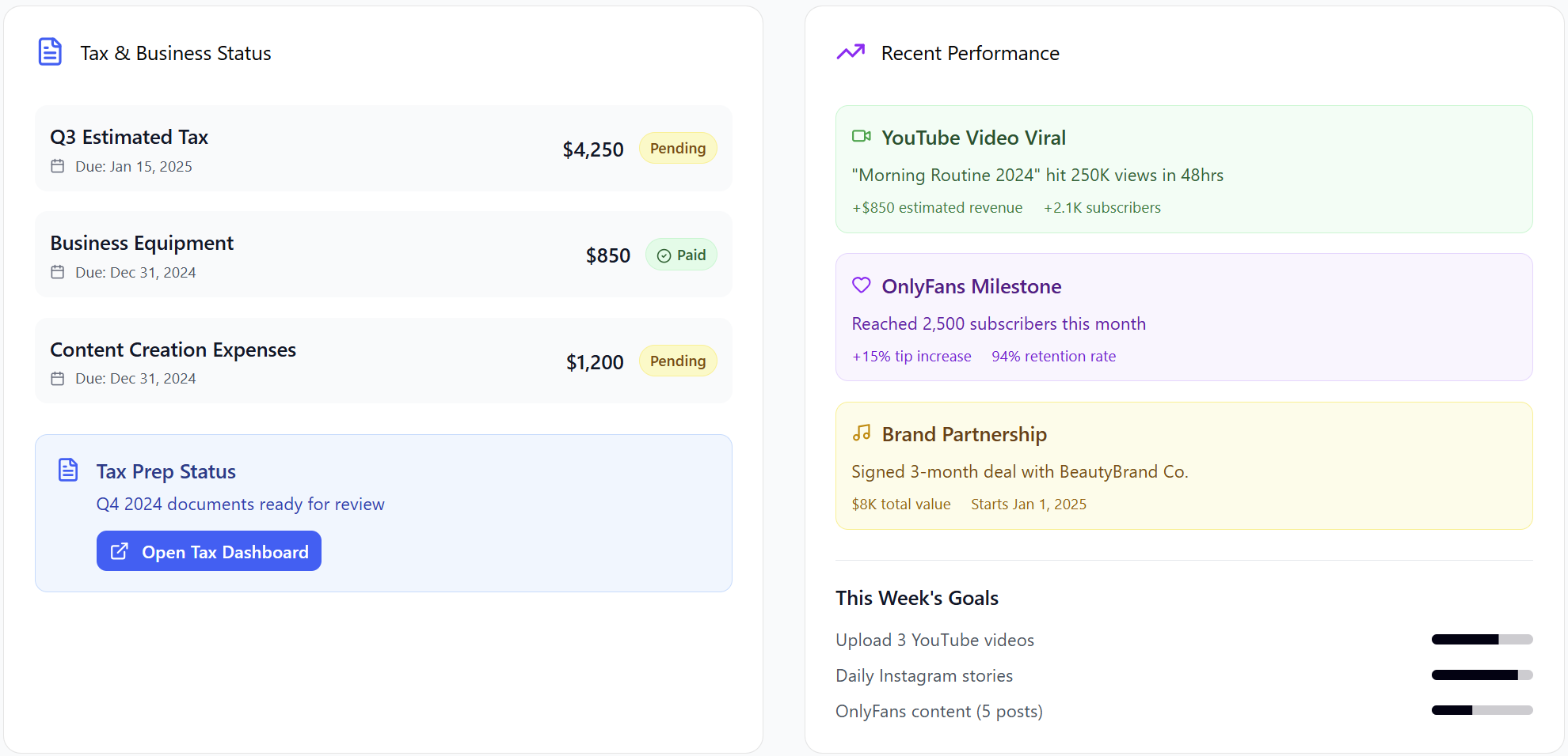 Tax & Business Status Dashboard